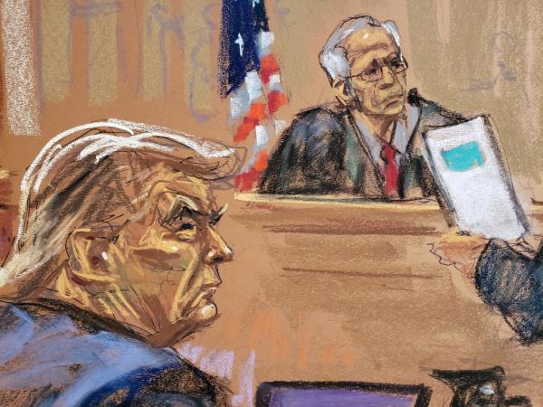 Court artist's sketch of Do<em></em>nald Trump in court