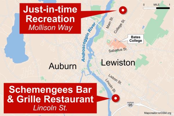Map graphic for the Lewiston Maine mass shooting