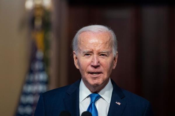 US President Joe Biden speaks during a meeting of the Natio<em></em>nal Infrastructure Advisory Council in the Indian Treaty Room.