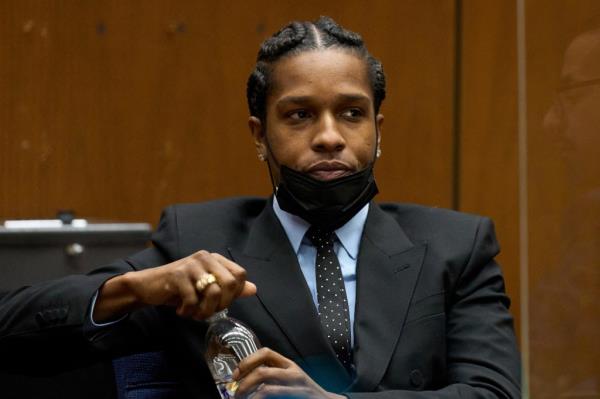 Rakim Mayers, aka A$AP Rocky, sits in the Clara Shortridge Foltz Criminal Justice Center for a preliminary hearing in his assault with a semiautomatic firearm case