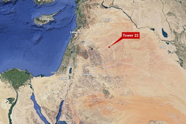 The location of a drone attack on US troops in Jordan at a ba<em></em>se called Tower 22 is seen Sunday, Jan. 28, 2024.
