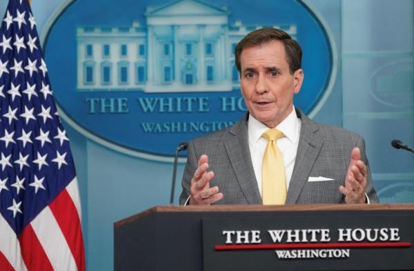 White House natio<em></em>nal security spokesperson John Kirby answers a question a<em></em>bout U.S. Secretary of Defense Lloyd Austin during a press briefing at the White House