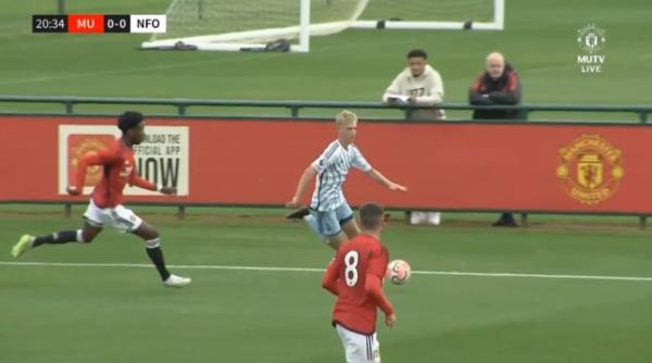 Jadon Sancho in attendance at Carrington (Picture: MUTV)