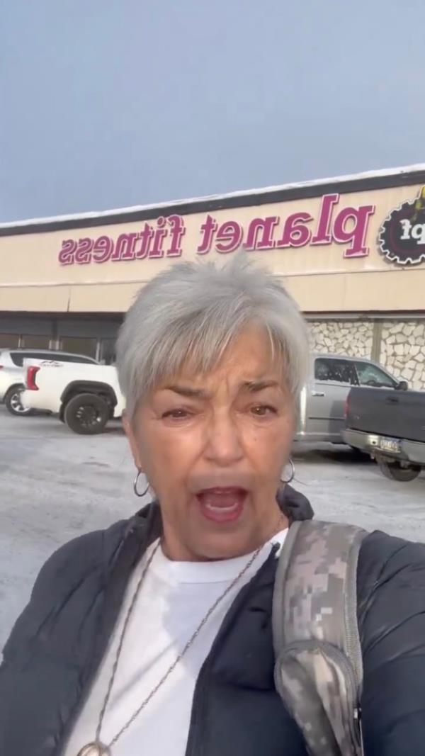 Patricia Silva in front of a Planet Fitness in Alaska.