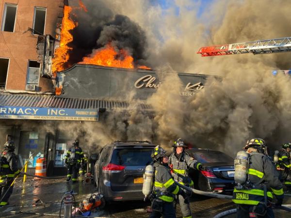 Firefighters respond to fire at Bushwick supermarket. 