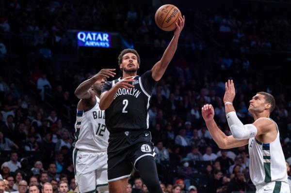 Cameron Johnson #2 of the Brooklyn Nets goes up for a shot in the second half at Barclays Center, Sunday, Oct. 27, 2024, in Brooklyn, NY.