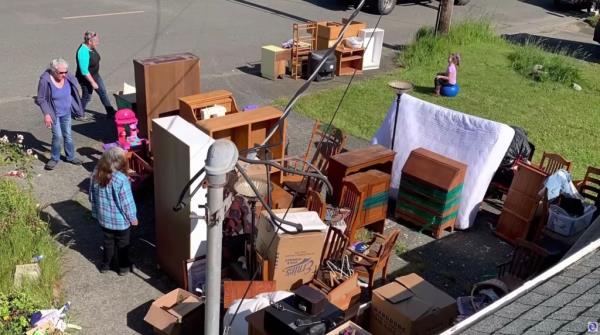 A person's furniture thrown on the street  