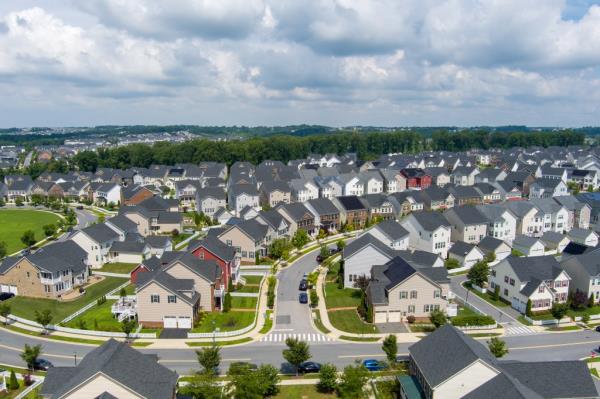 Aerial view of the Greenway Village subdivision in Clarksburg, Mo<em></em>ntgomery County, Maryland.