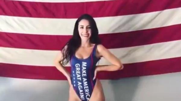 An old social media video from 2016 showing Rep. Anna Paulina Luna, R-Fla., wearing a MAGA swimsuit has resurfaced Aug. 14, 2024. Luna was an internet model at the time the video was made and featured on campaign posters. https://x.com/ThePhillipHolz/status/1823697402416476491