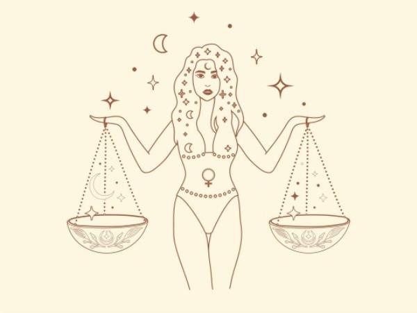 Libra Girl Zodiac Sign Design Illustration. Esoteric Vector Element, Icon. Brown Color Option.