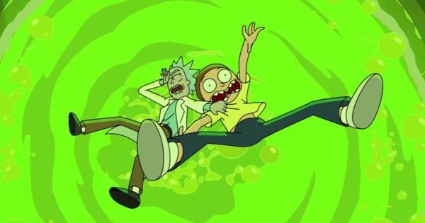 Rick and Morty screaming while falling into a vat of acid.