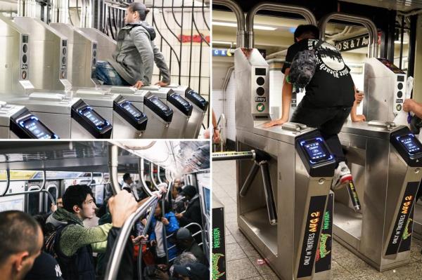 A shot of the fare gate array at the station during a brief lull in the commute.
